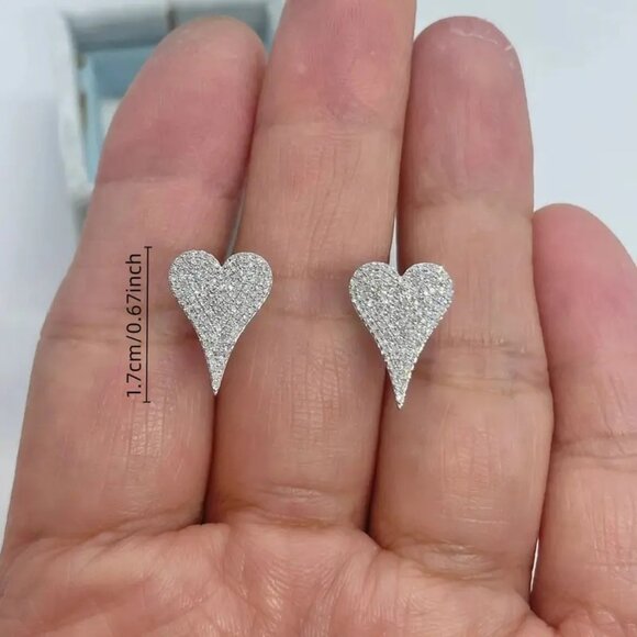 Silver Tone Heart-Shaped Stud Earrings - Picture 2 of 2
